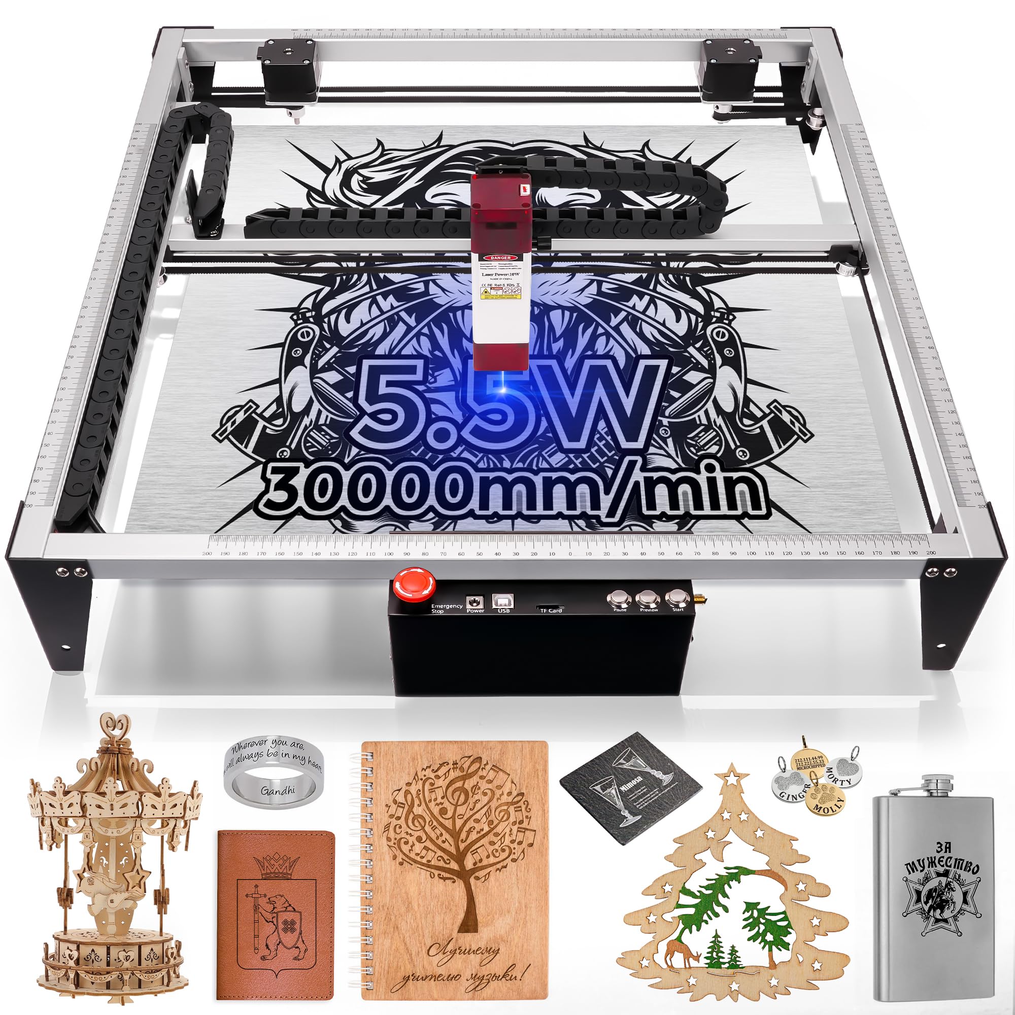 LUNYEE Laser Engraver, 5500 mW Output Power Laser Cutter, 80W Higher Accuracy Laser Engraving Machine, 400 * 400mm Laser Engraver Machine, Laser Engraver for Wood,Fabric, Acrylic, etc,Laser Class 2