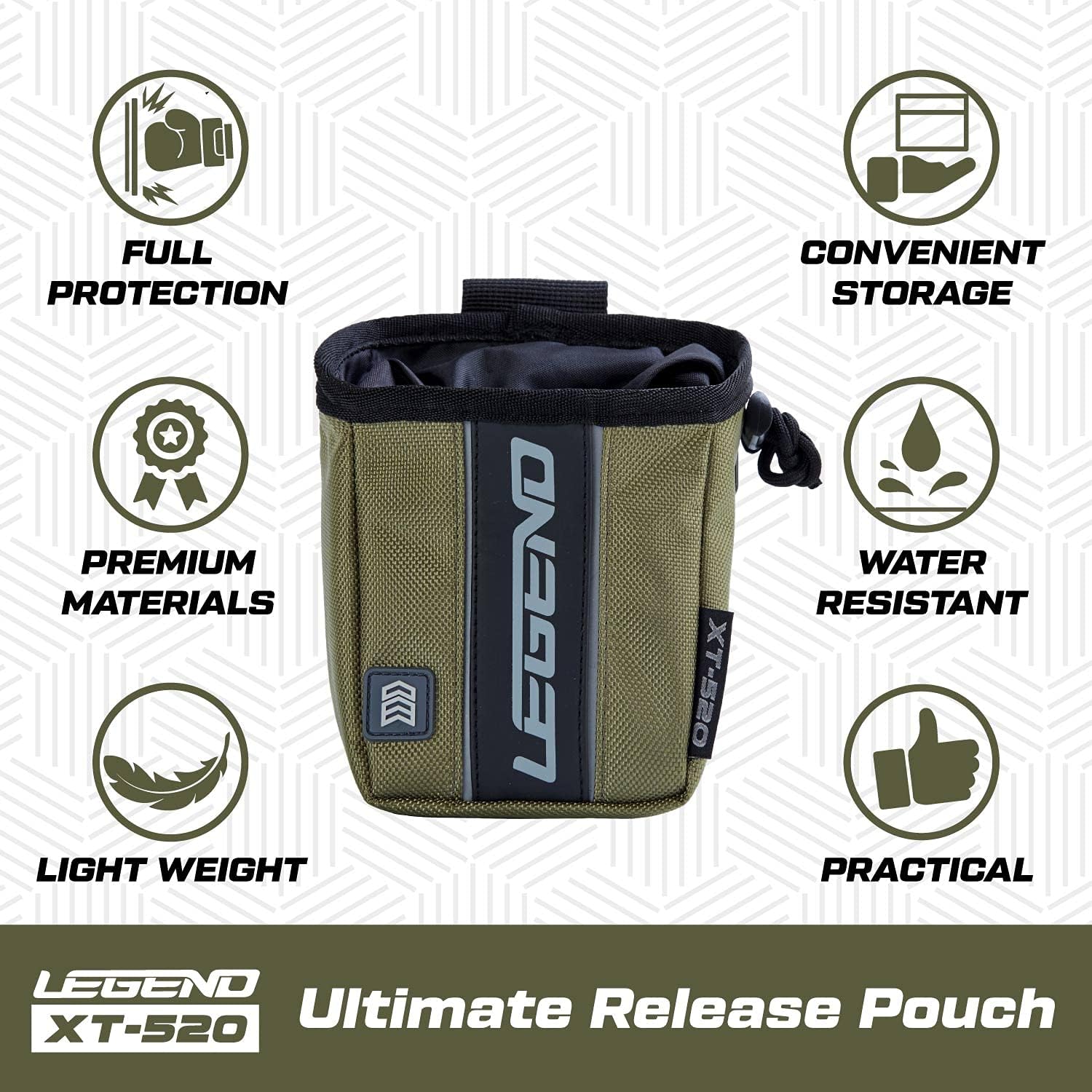 LEGEND - XT520 Quick Release Pouch & Finger Tab Bag (Army Green) | Interior Divider for Better Organization & Storage of Release Aids | Attaches to Standard 2" Belt | Quick Drawstring Closure : Sports & Outdoors