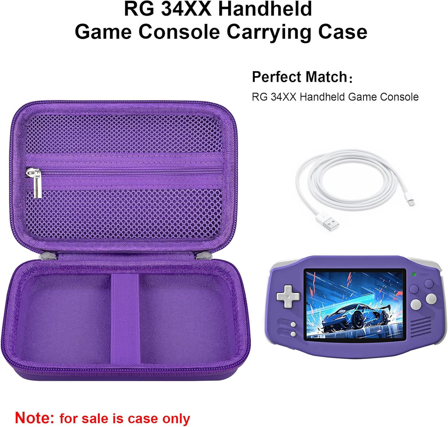 Elonbo Carrying Case for GiipGoop/Anbernic RG34XX Retro Handheld Game Consoles, RG34XX Classic Retro Gaming Console Portable Gaming Console Storage Bag, Linux System Games Organizer Holder, Purple