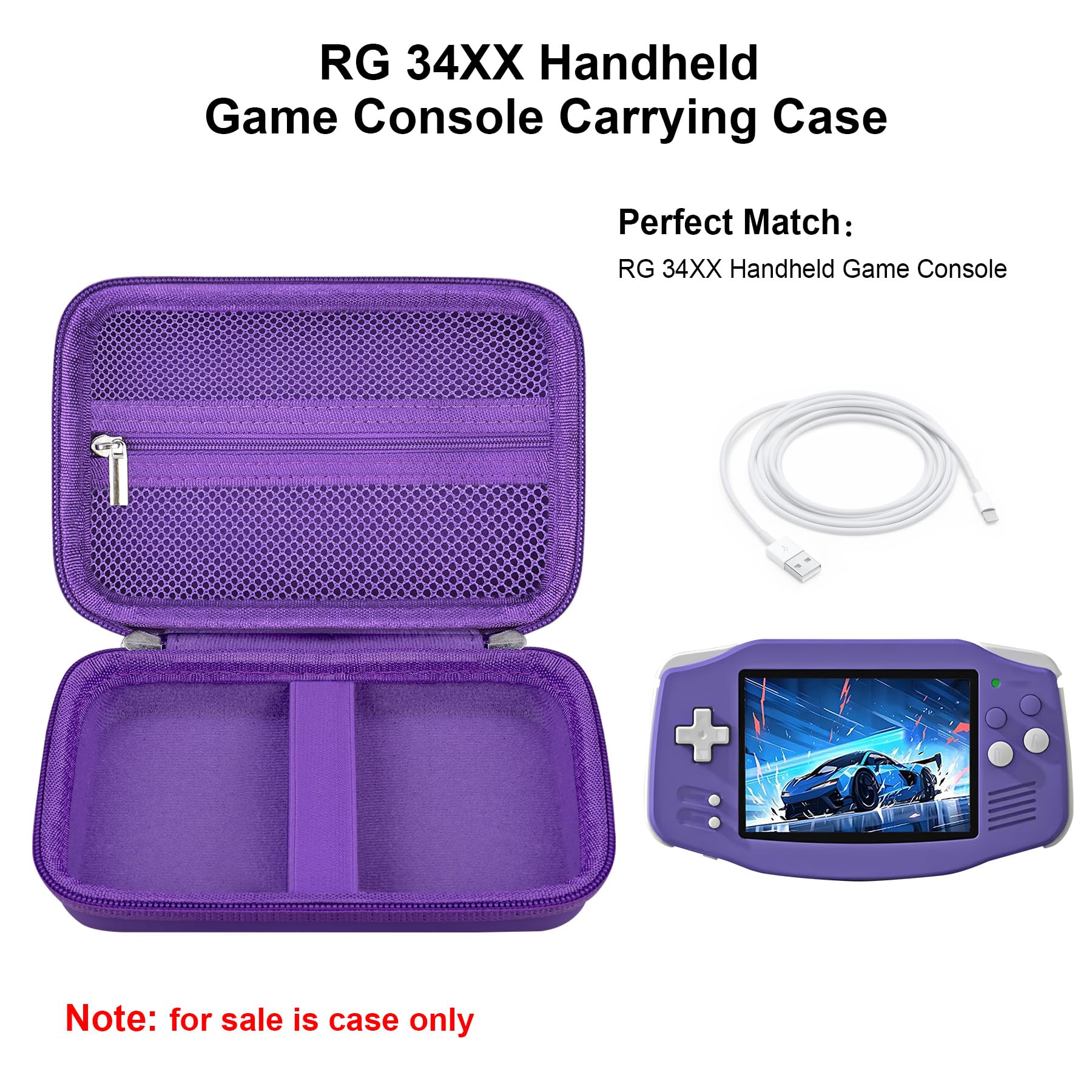 Elonbo Carrying Case for GiipGoop/Anbernic RG34XX Retro Handheld Game Consoles, RG34XX Classic Retro Gaming Console Portable Gaming Console Storage Bag, Linux System Games Organizer Holder, Purple