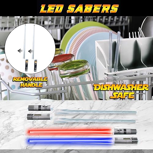 Miniatura 5 de LIGHTSABER CHOPSTICKS LIGHT UP STAR WARS LED Glowing Light Saber Chop Sticks REUSABLE Sushi Lightup Sabers-Removable Handle Dishwasher Safe-Premium