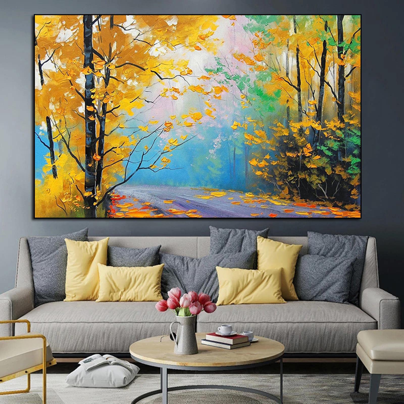 Toile forêt d'automne abstraite style nordique de luxe pour décoration murale de maison 50x70cm - 6