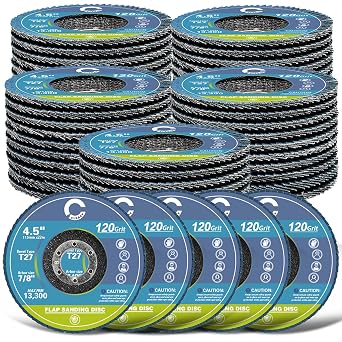 50 Pack 4 1/2" Flap Discs for Angle Grinder, T27 120 Grit Zirconia Flap Discs 4 1/2 for Metal, Wood, Stainless Steel, Durable Grinding Wheels for Surface Preparation and Finishing