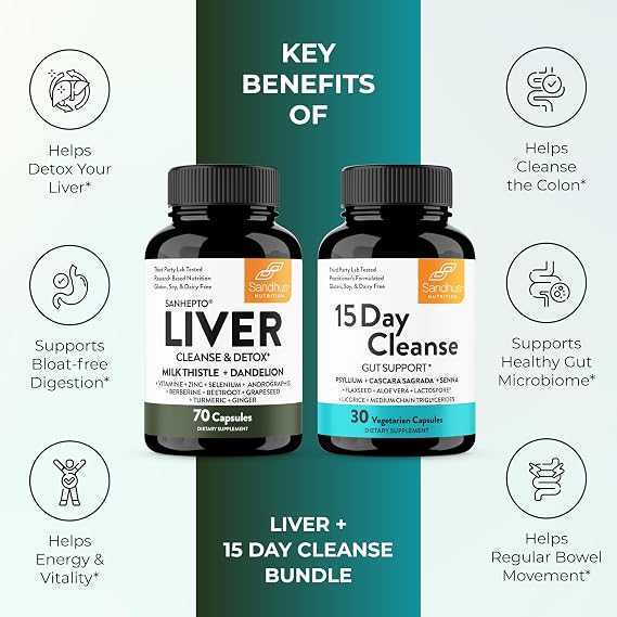 Sandhu's Liver Cleanse Detox & 15 Day Gut Cleanse Support Supplement for Women & Men | Supports Liver, Gut & Digestive Health