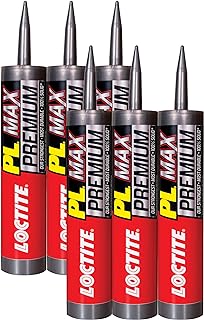 Loctite PL Premium Max Construction Adhesive, 9 fl oz Cartridge, 6 Pack - Versatile Construction Glue for Wood, Concrete, Stone & More