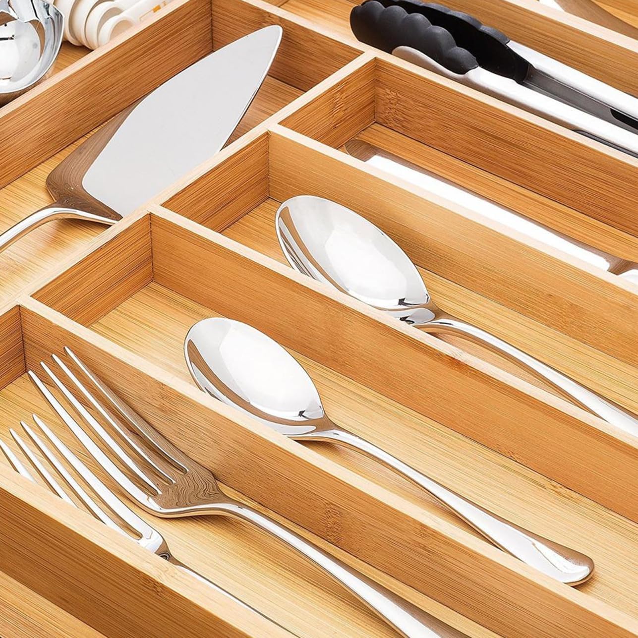 Kitchen Drawer Organizer Box 6 Compartments, Cutlery Storage Tray for Utensils and Flatware, Sustainable Material, Suitable for Kitchen and Dining Drawer Organization