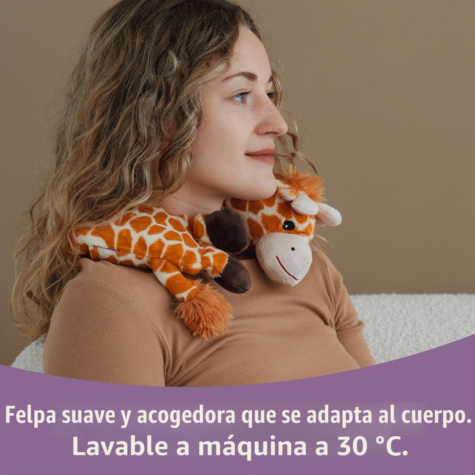 Habibi Plush Premium - Almohada cervical con forma de jirafa con cojín térmico para microondas
