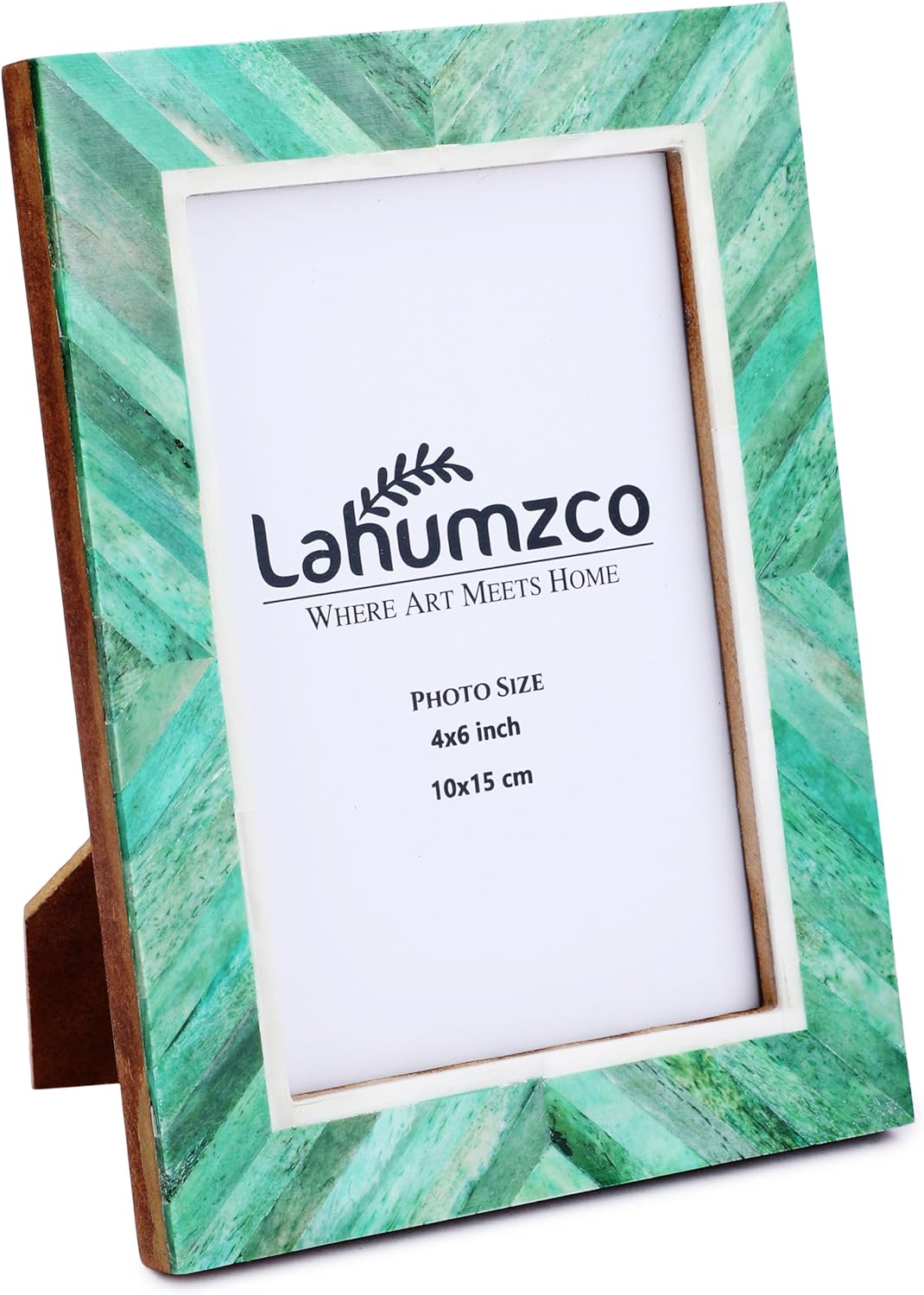 Handmade Picture Photo Frame Chevron Herringbone Art Inspired Vintage Table-Top/Wall Décor Boho Christmas Frames (4x6 Inches, Green, White) 4x6 Inch Green, White