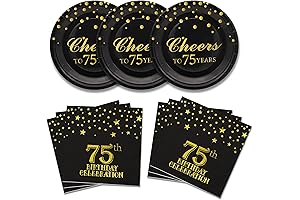 Pandecor 75th Birthday Party Plates and Napkins Party Supplies Set for 20 Guests