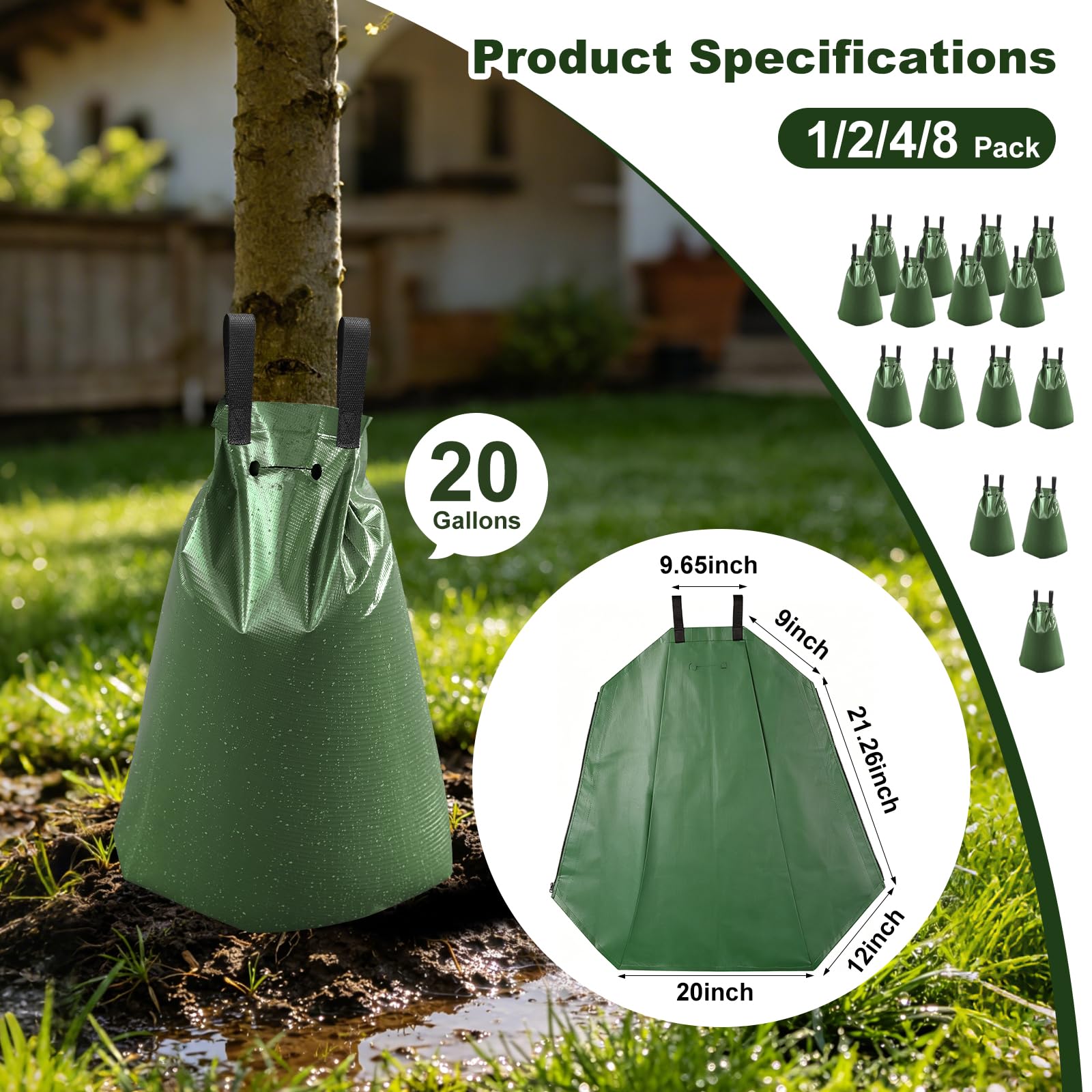 75L Baumbewässerungssack aus PVC, Bewässerungsbeutel UV beständig, Wassersack für Bäume mit Tropfbewässerung, strapazierfähiger Gießsack für Baumpflege im Freien (2)