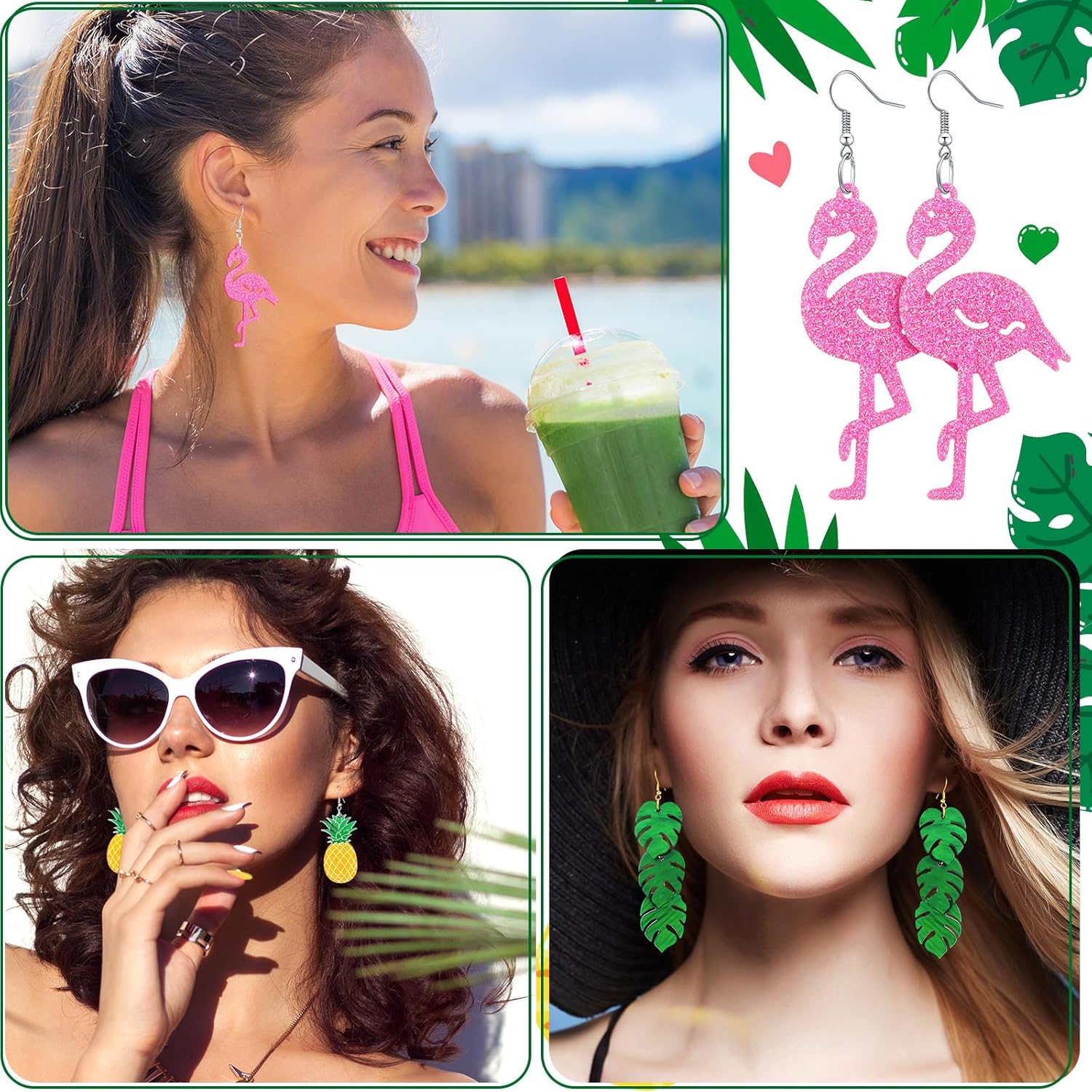 8 Pairs Summer Earrings for Women Hawaiian Tropical Acrylic Dangle Earrings Hawaii Flower Pineapple Leaf Earring Holiday Jewelry - Image 4