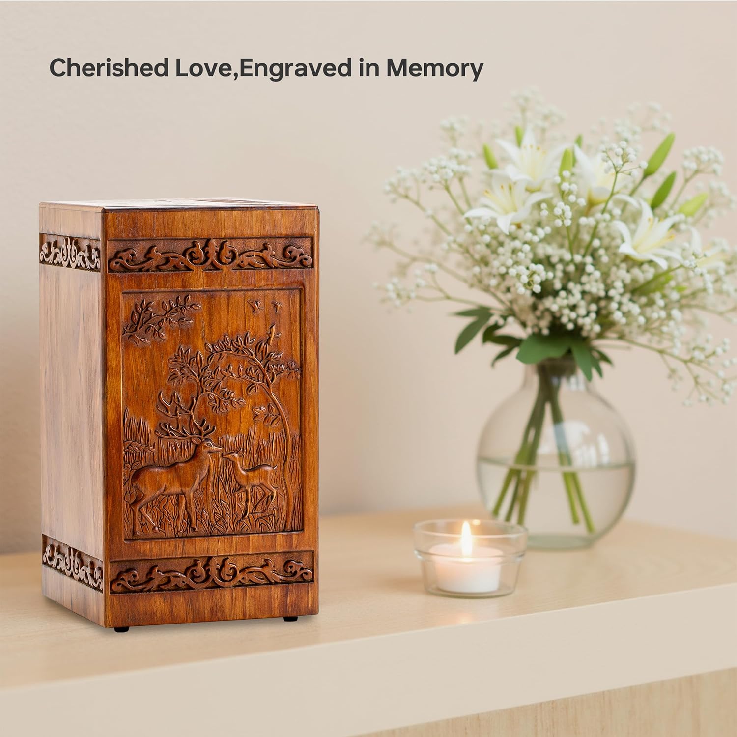Wooden Urns for Human Ashes Adult - Deer Urn,250 lbs,Urns Box and Cremation Box for Men Women Child,Funeral Urns for Adult Ashes