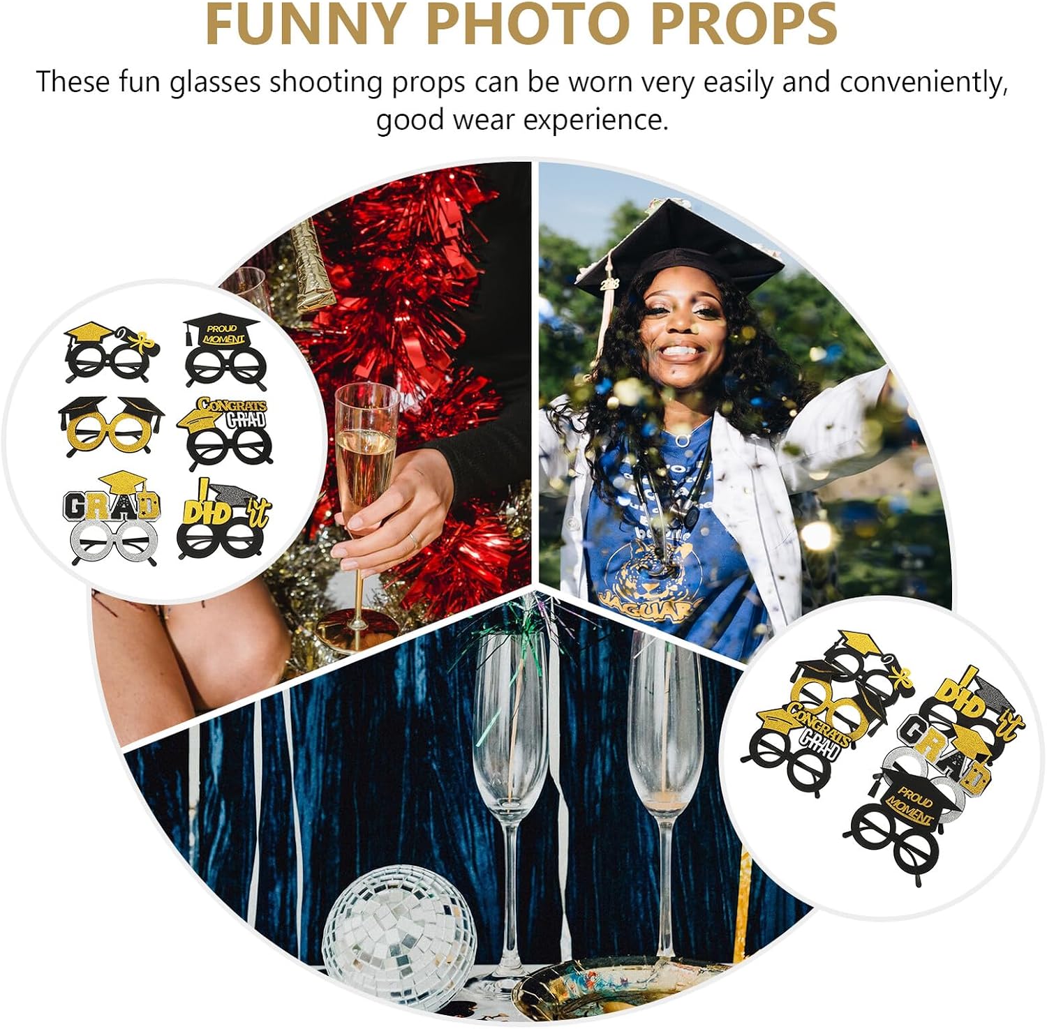 POPETPOP Graduation Glasses Photo Props 6pcs Plastic Funny Eyeglasses Set for Party Photo Booth Supplies Seasonal Celebration Decor