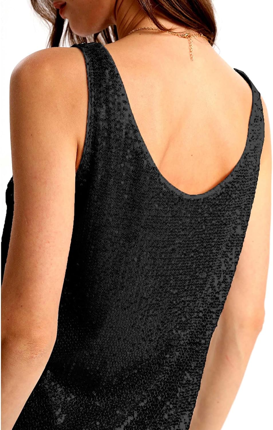 Womens Summer Sleeveless Sequin Tops Scoop Fashion Neck Sparkly Shimmer Tanks Tops Blouses - Image 4
