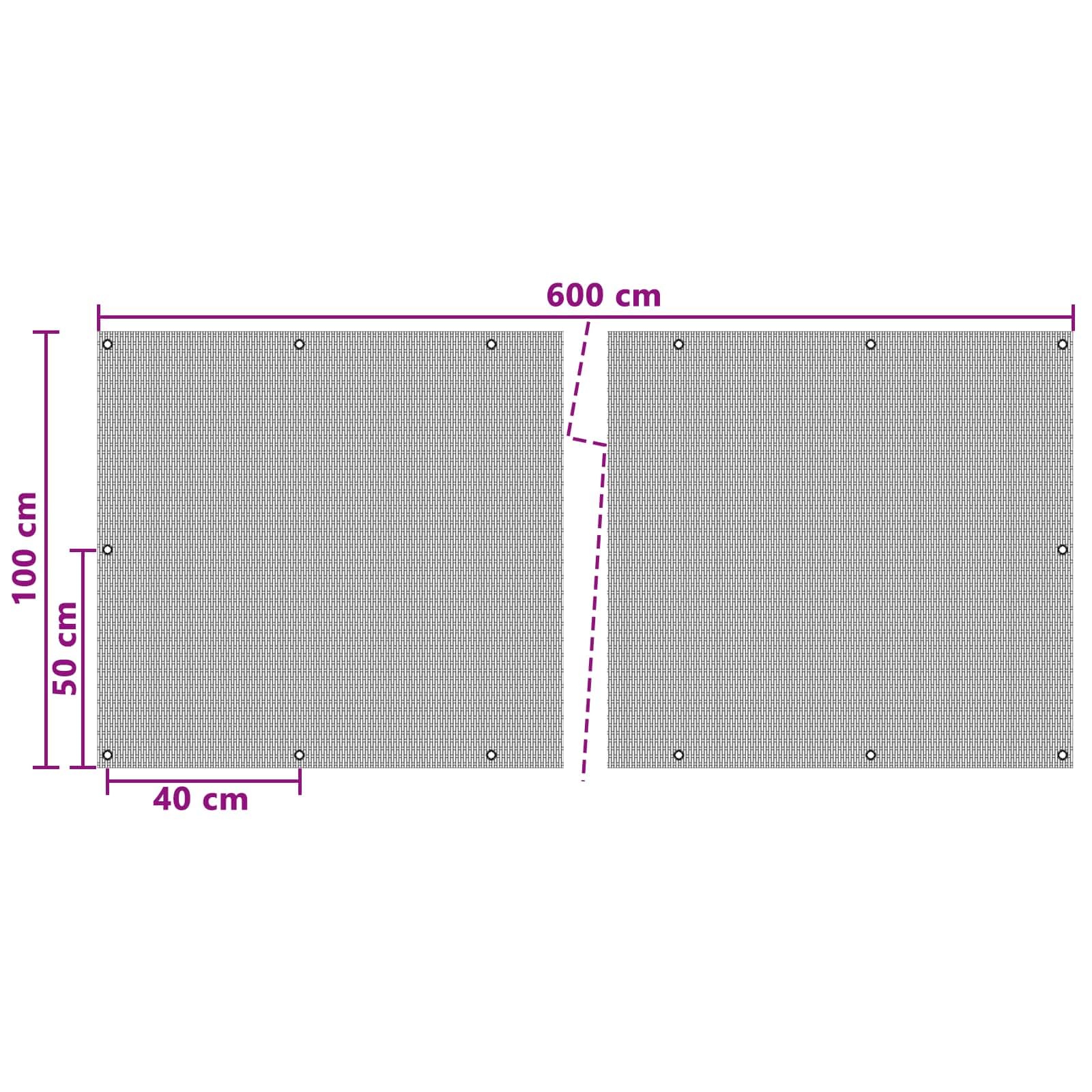 Balkonsichtschutz mit Ösen Schwarz, 600x100 cm Poly-Rattan Balkonbespannung, Sichtschutz für Balkongeländer, Terrasse und Gartenzaun, Windschutz und Sichtschutzmatte
