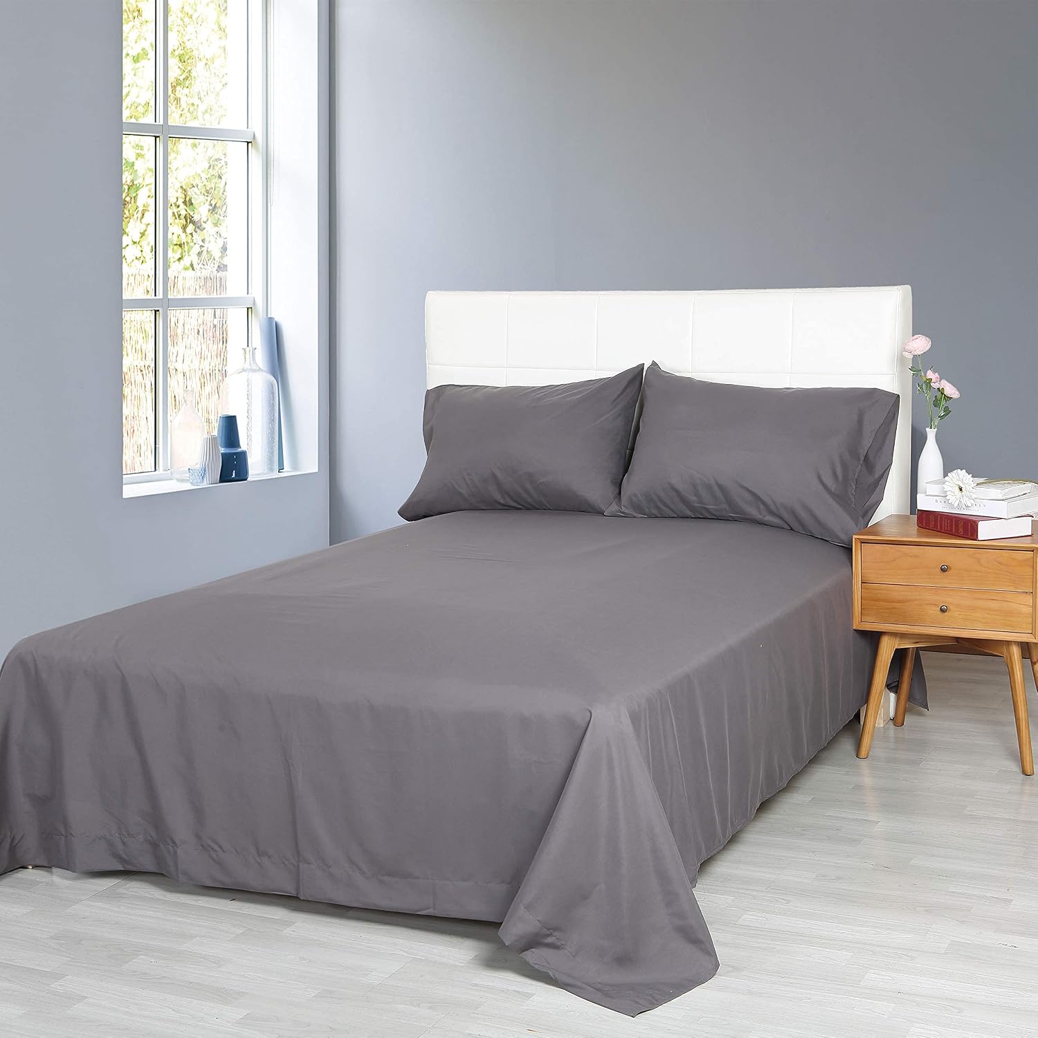 Niagara Sleep Solution Queen Bed Sheet Set Grey Brushed Microfiber Extreme Soft 1800 Series 4 Pieces Set Fitted, Flat, 2 Pillow Cases Wrinkle Stain, Fade Resistant (Grey Microfiber, Queen)