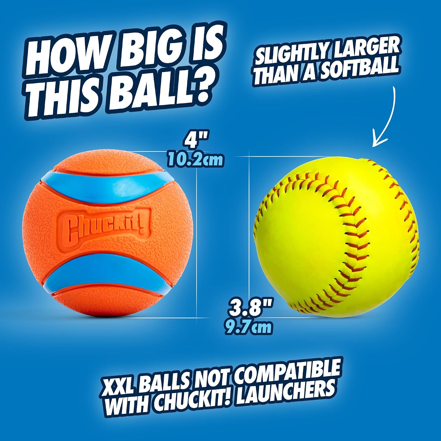 Chuckit! Ultra Ball Dog Toy, Size XXL, 4-in Diameter, for Dogs 100+lbs | Extra-Thick Rubber Core Delivers High Bounce and Buoyancy, Floats in Water and Is Compatible with Chuckit! Launchers