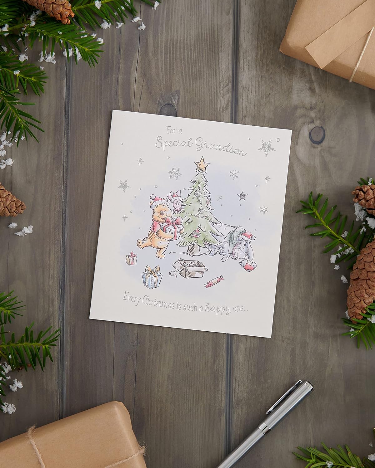 UK Greetings Disney Winnie the Pooh Christmas Card for Grandson - Cute Tree Design