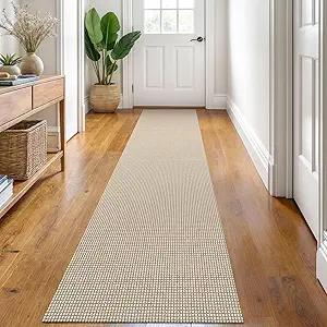 KOZYFLY Runners for Hallways 2x8 ft Washable Kitchen Runner Non Slip Rubber Backed Hall Runners Cotton Entryway Runner Rugs Floor Carpet for Indoor Backdoor Bedroom Kitchen, Ivory/Khaki
