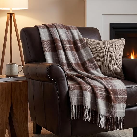 Lavish Home Throw Blanket, Brown Plaid, 50 x 60