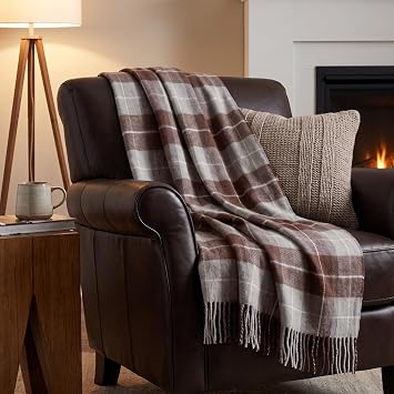 Lavish Home Throw Blanket, Brown Plaid, 50 x 60