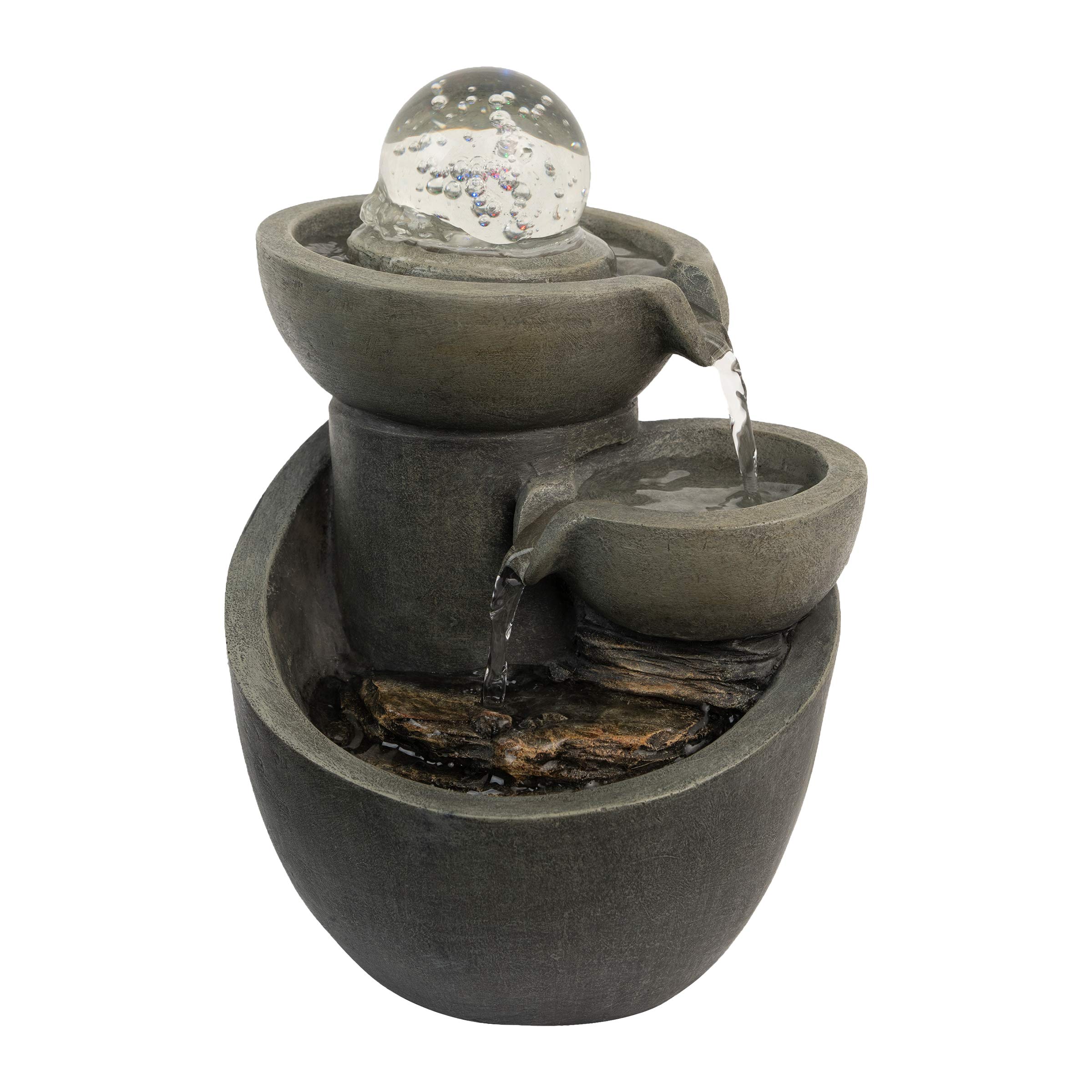 Pure Garden 3Tier Tabletop Water Fountain with Rolling Glass Ball