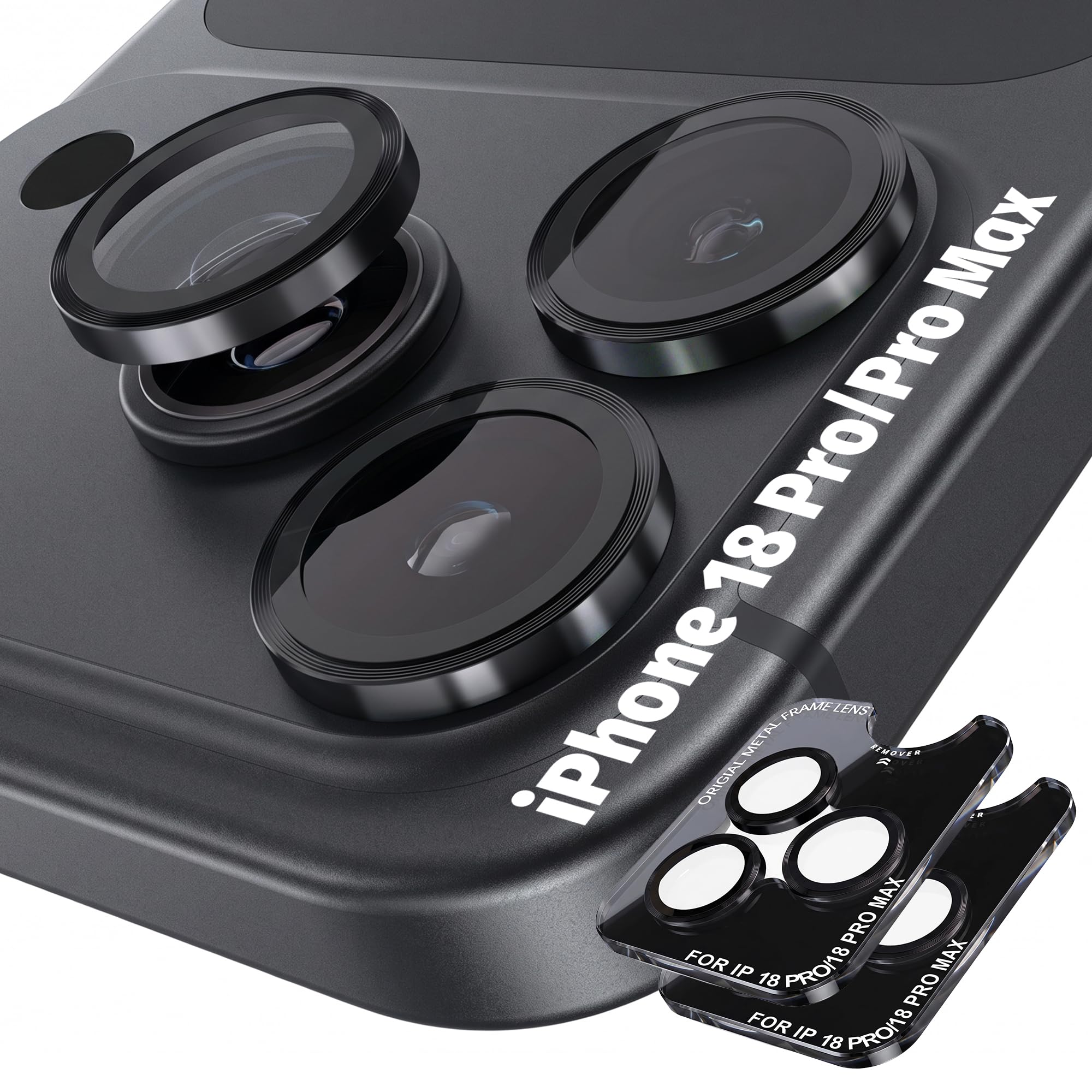 Orzero 9H Glass Camera Lens Protector for 18 Pro/18 Pro Max-Black, 2 Set