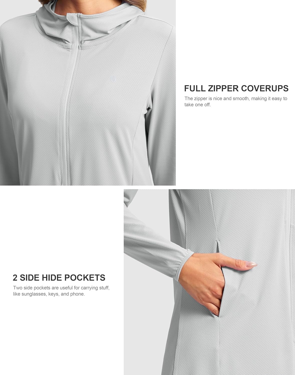 SANTINY Women's UPF50+ Swim Cover Up Sun Protection Hoodie Long UV Jacket SPF Lightweight Swimsuit Beach Cover Ups for Women - Image 4