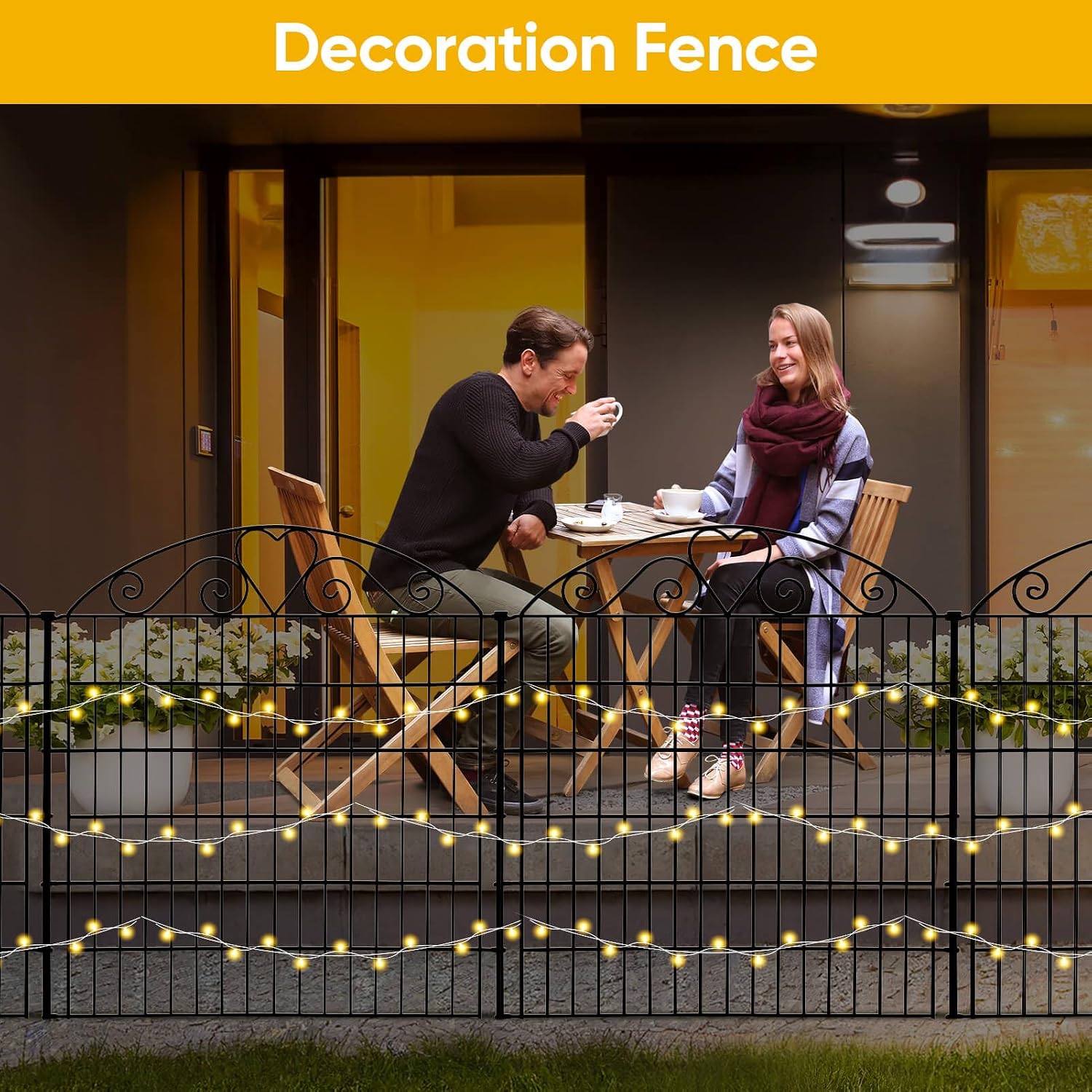 Garden Fence 10 Packs, Decorative Garden Fencing, Garden Fence Animal Barrier，33in(H) x23.75ft(L), No Dig Metal Fence Panels