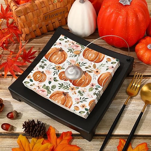 Miniatura 3 de AnyDesign Paquete de 80 servilletas de papel de calabaza de otoño, servilletas desechables de otoño para almuerzo, servilletas bohemias florales de