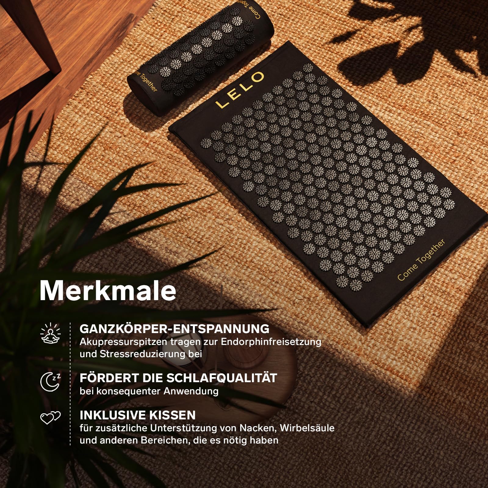 LELO Akupressurmatte für Entspannung mit Kissen, Massagematte Nagelmatte Rückenmassage