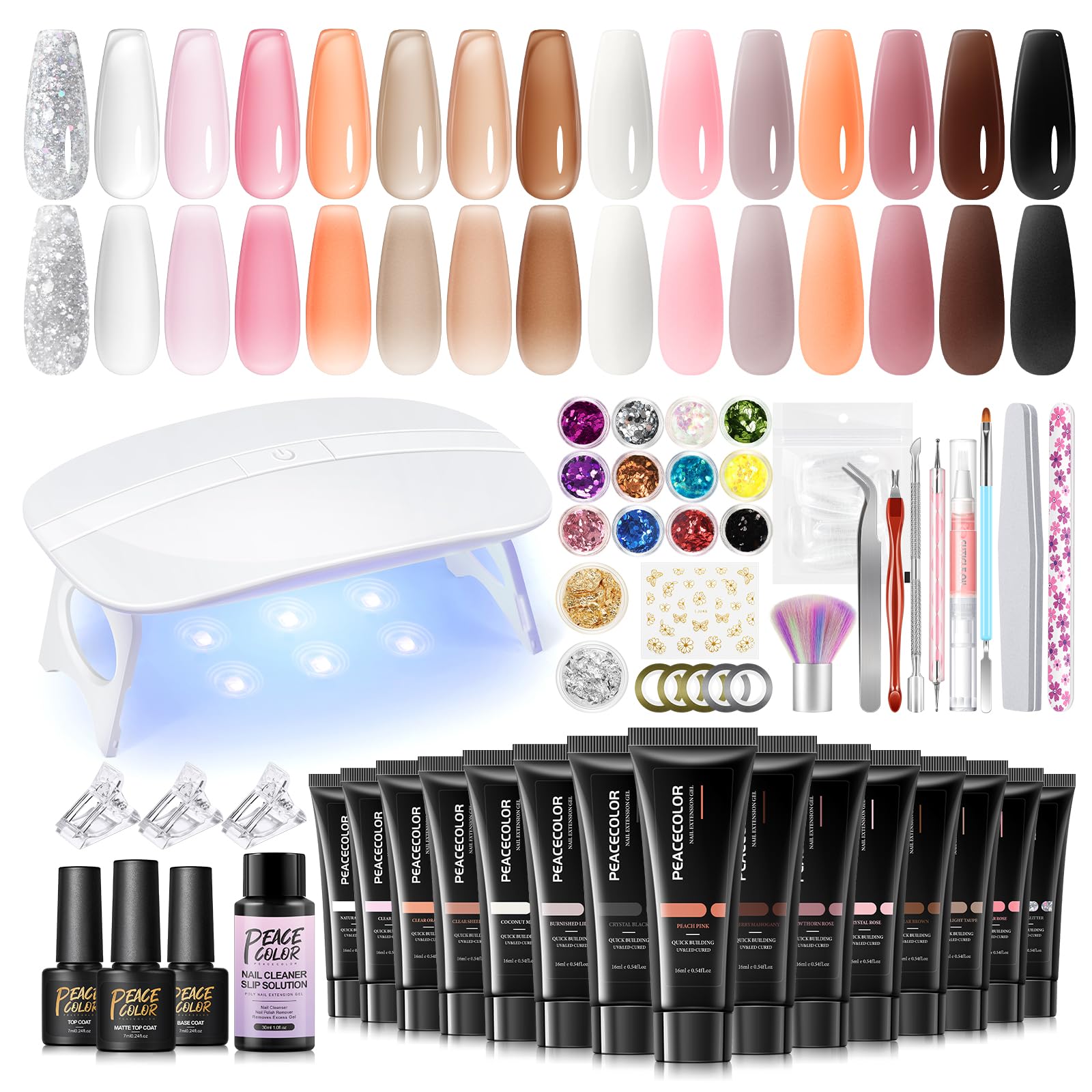 Amazon.com: PEACECOLOR Poly Nail Gel Kit, 15 Colors Poly Nail