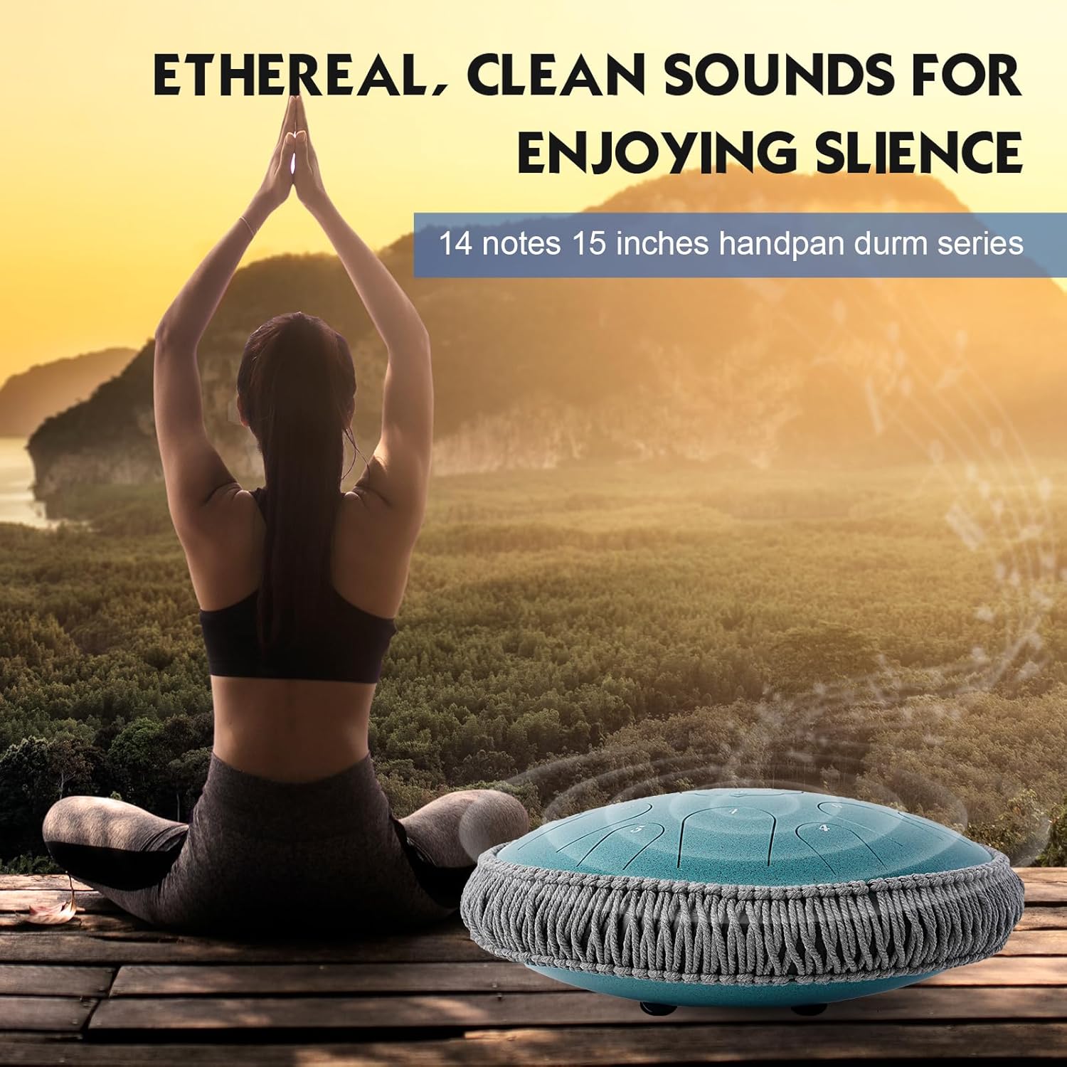 Steel Tongue Drum- 15 Note 14 Inches D-key Rain Drum Sound Healing Instruments - Handpan Drum for Meditation Entertainment Musical Education Concert Mind Healing Yoga (Malachite)