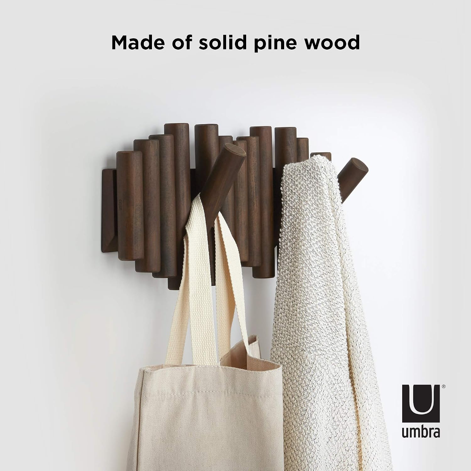 Umbra Picket Rail Hook Coat Rack, Aged Walnut, 2" Height