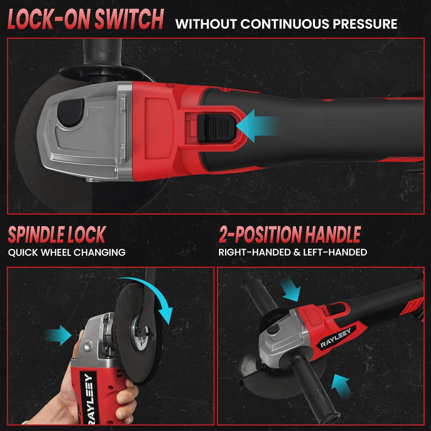 Cordless Angle Grinder for Milwaukee 18V Battery, 4-1/2 Inch, 8500RPM Brushless Electric Angle Grinder, 3-Speed Gear (Low/Med/High) for Cutting, Grinding, Polishing (Battery Not Included)