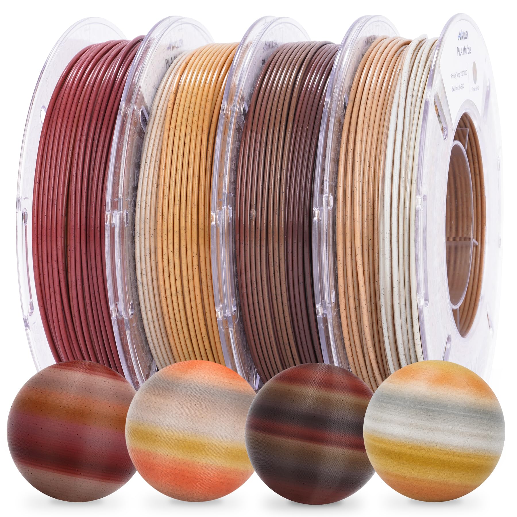 AMOLEN Marble PLA Filament 1.75mm Bundle, Rainbow Rock PLA 3D Printer Filament, 3D Printing Filament Dimensional Accuracy +/- 0.02 mm, 200gX 4 Spools Fit Most FDM Printer