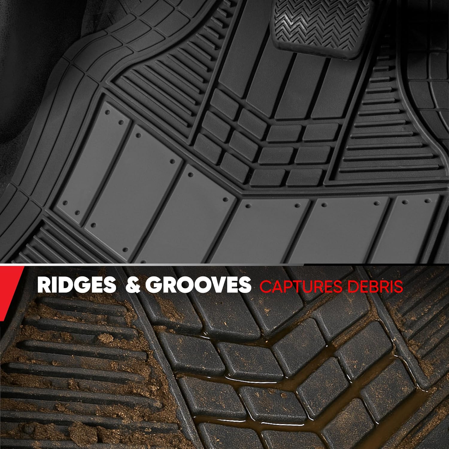 Motor Trend DualFlex Gray Floor Mats for Cars & Cargo Mat Full Set - All Weather Front & Rear Rubber Automotive Floor Mats & Cargo Liner for SUV, Car, & Van - Interior Trunk Mat & Floor Cover