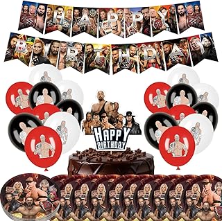 Wrestling Birthday Supplies, Party Decor 40Pcs/set Wrestling Decorations , Banner, Balloons, Plates and Cake Topper for Party Decor