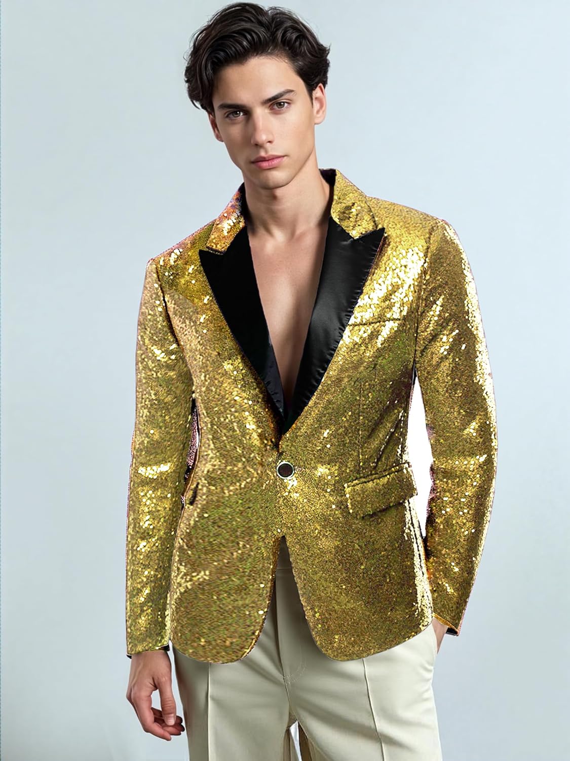 Men's One Button Sequin Dress Suit Jacket Party Festival Tuxedo Sport Coat- Formal & Semi - Formal Prom