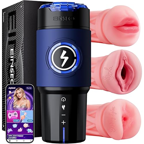 EINSEO Male Masturbator Sex Toys for Men with 3 Replaceable Signature Sleeves, AI & APP Control Pocket Pussy, 5-Speed Thrusting Male Stroker, 360° Real Warm Heating & Quiet Brushless Motor Adult Toy