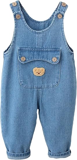 FEOYA Uniseks babyjeansbroek tuinbroek jongens meisjes rompers jumpsuit met zak overall kinderen peuters zacht katoen tuinbroek losse bretels broek schattige denim tuinbroek 9 maanden - 5 jaar, Fris
