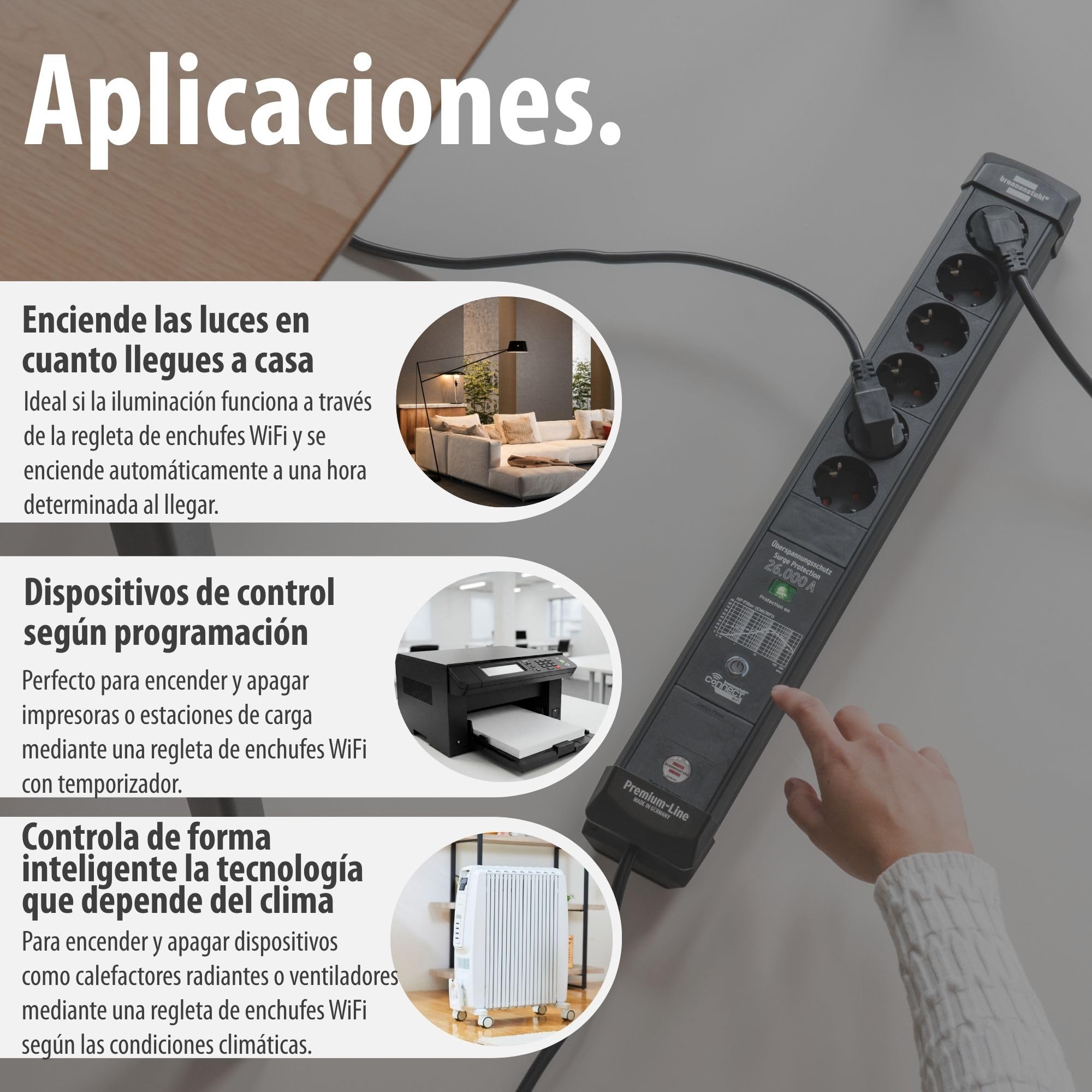 Brennenstuhl Connect Premium-Line Regleta Enchufes WiFi de 6 Tomas con protección Inteligente contra sobretensiones (Amazon Alexa y Google Assistant; App Gratuita; 1.8m; Made in Germany