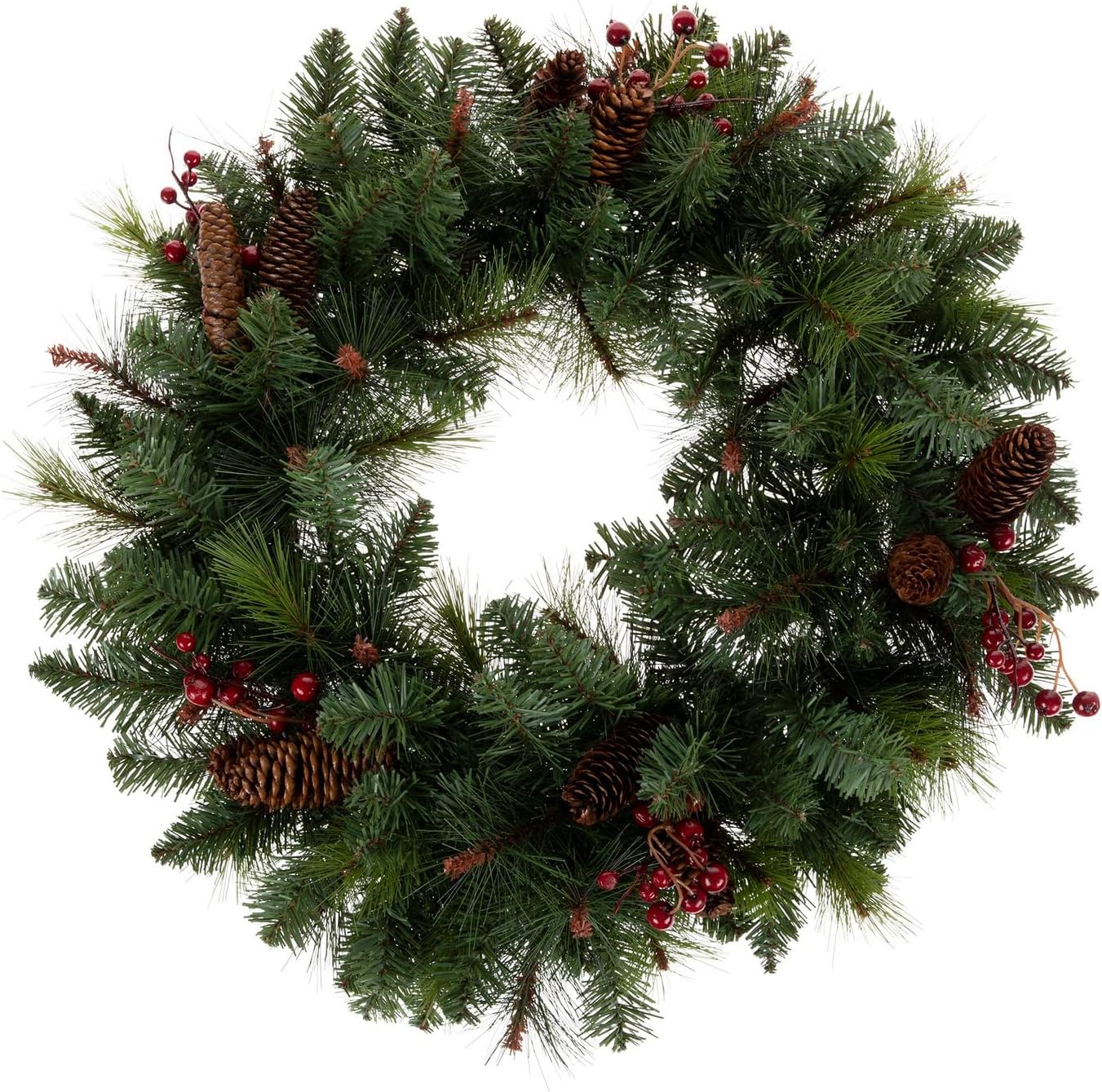 Hobby Lobby Pine, Berry & Pinecone Wreath, 24 x 24 inches, Donner Pine, Plastic & Metal, Indoor Use