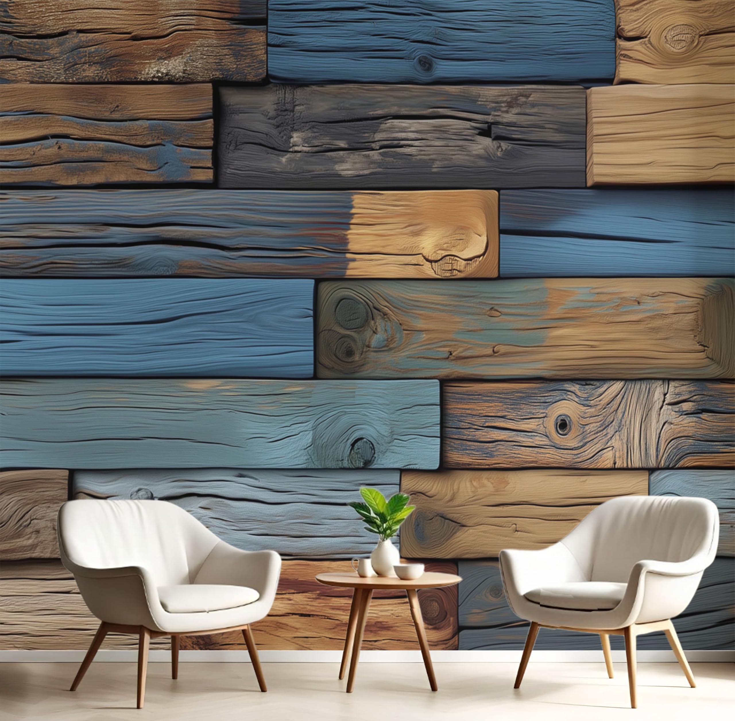 Papier peint 3D soie grain de bois naturel haut de gamme bleu