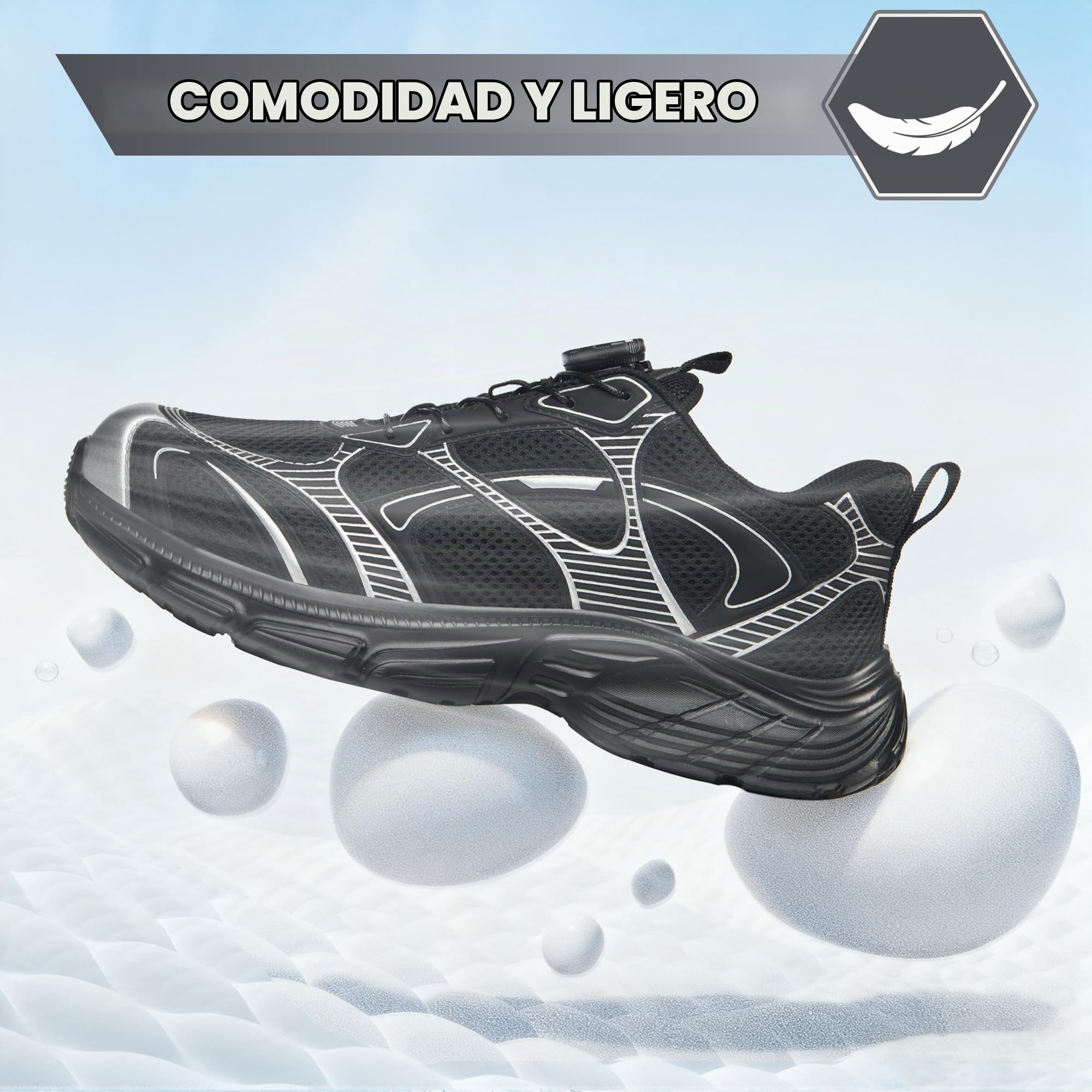 Zapatos de Seguridad para Mujer Hombre Zapatillas Trabajo con Punta de Acero 36-46 EU Ligeros Transpirable Antideslizantes Comodo con Hebilla Giratoria