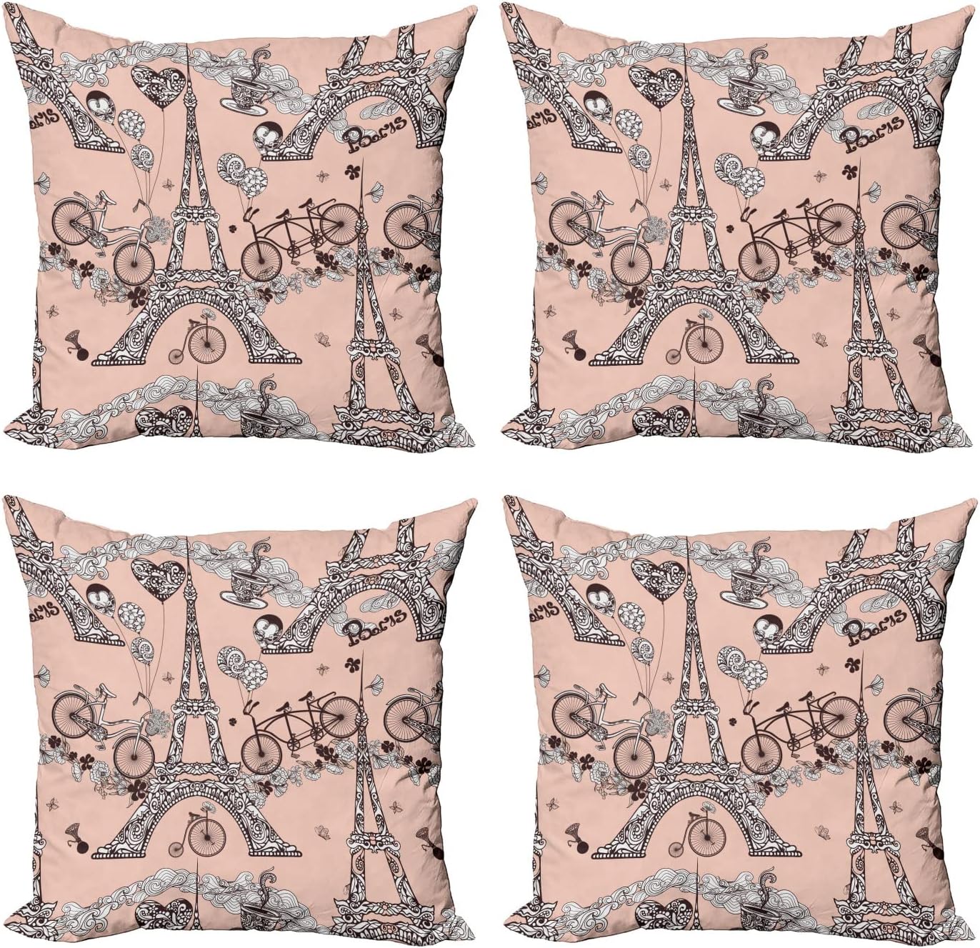 Ambesonne Compass Throw Pillow Cover Set of 4, World Map Pattern with Aged Background Maritime Directions Continents, Square Cushion Covers Decor for Bed Couch Sofa, 16"x16", Black Grey Tan