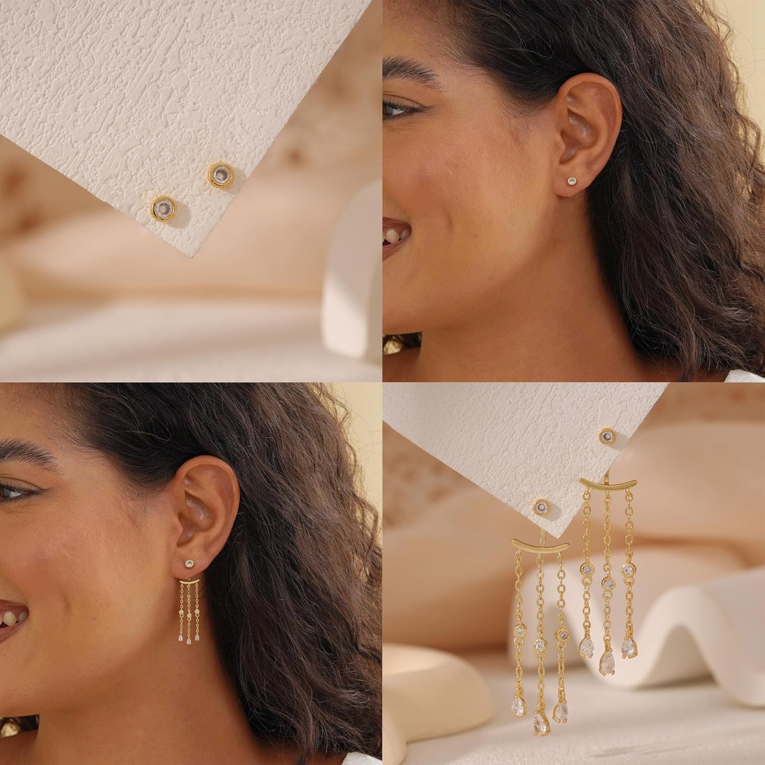 Dangle Earrings for Women, Dainty Gold Drop Earrings 14k Gold Plated Long CZ Bar Earrings for Women Trendy Simple Hypoallergenic Chandelier Stud Earrings Formal Wedding Prom Jewelry for Women - Image 3