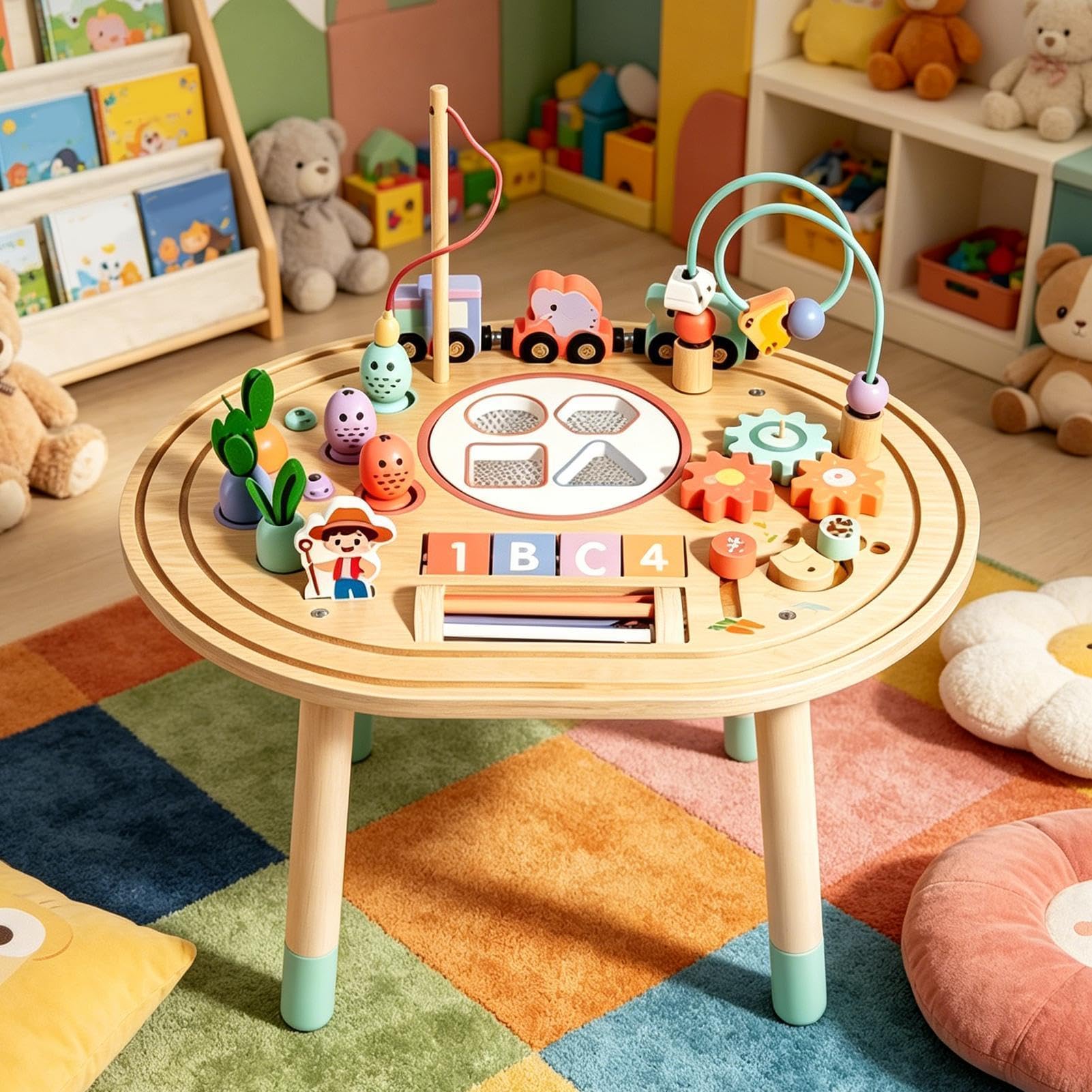 Tavolo Attività in Legno Labirinto di Perline Educativo, Ingranaggio e | Giocattolo Incastro Forme per Bambini per Bambini da 12 + Asilo Aula Soggiorno Casa Scuola 'Infanzia