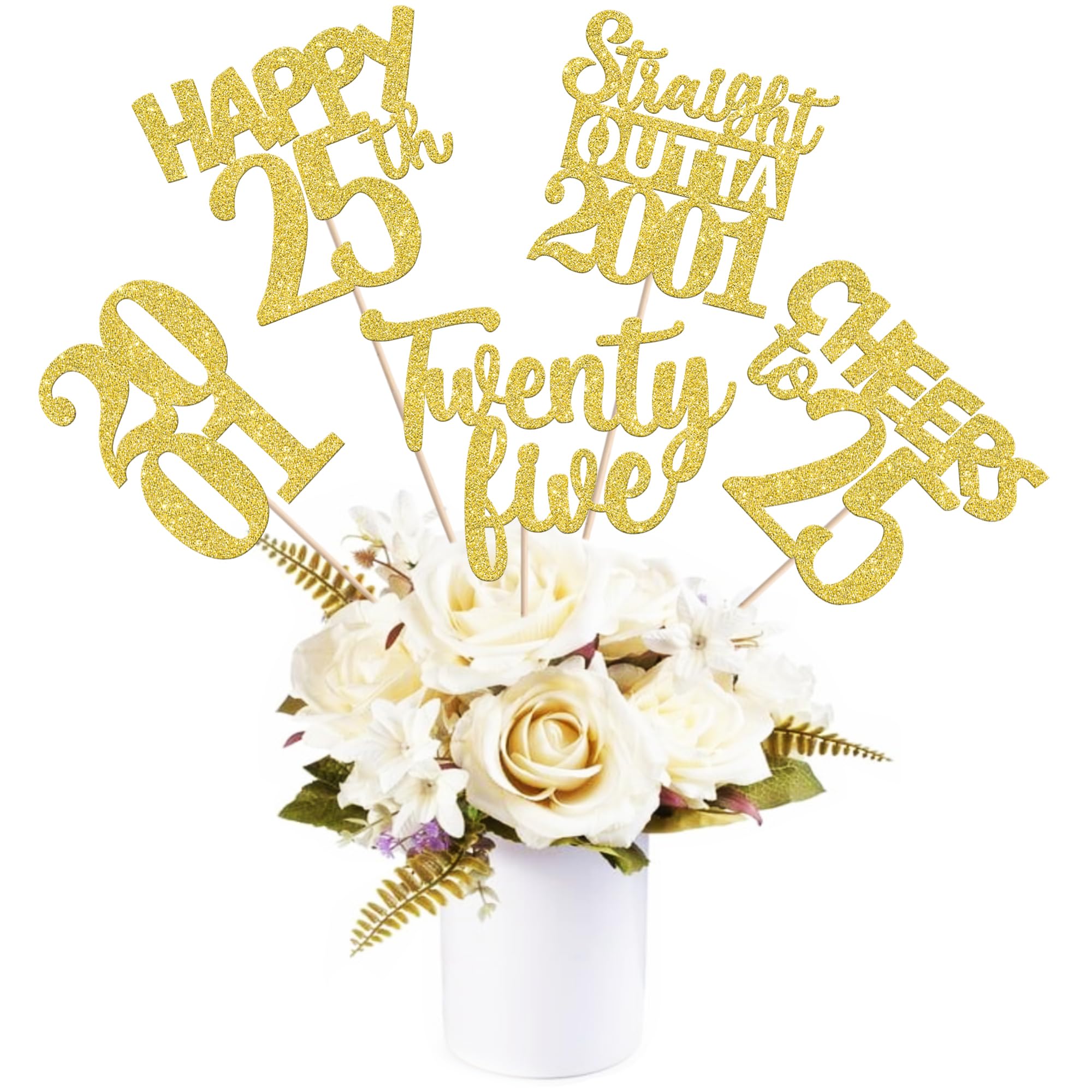 15 PCS 25th Birthday Centerpiece Sticks Twenty Five Happy 25th Straight Outta 2001 Table Flower Centerpieces Sticks Cheers to 25 Floral Decorations for 25th Birthday Party Centerpieces Supplies Gold