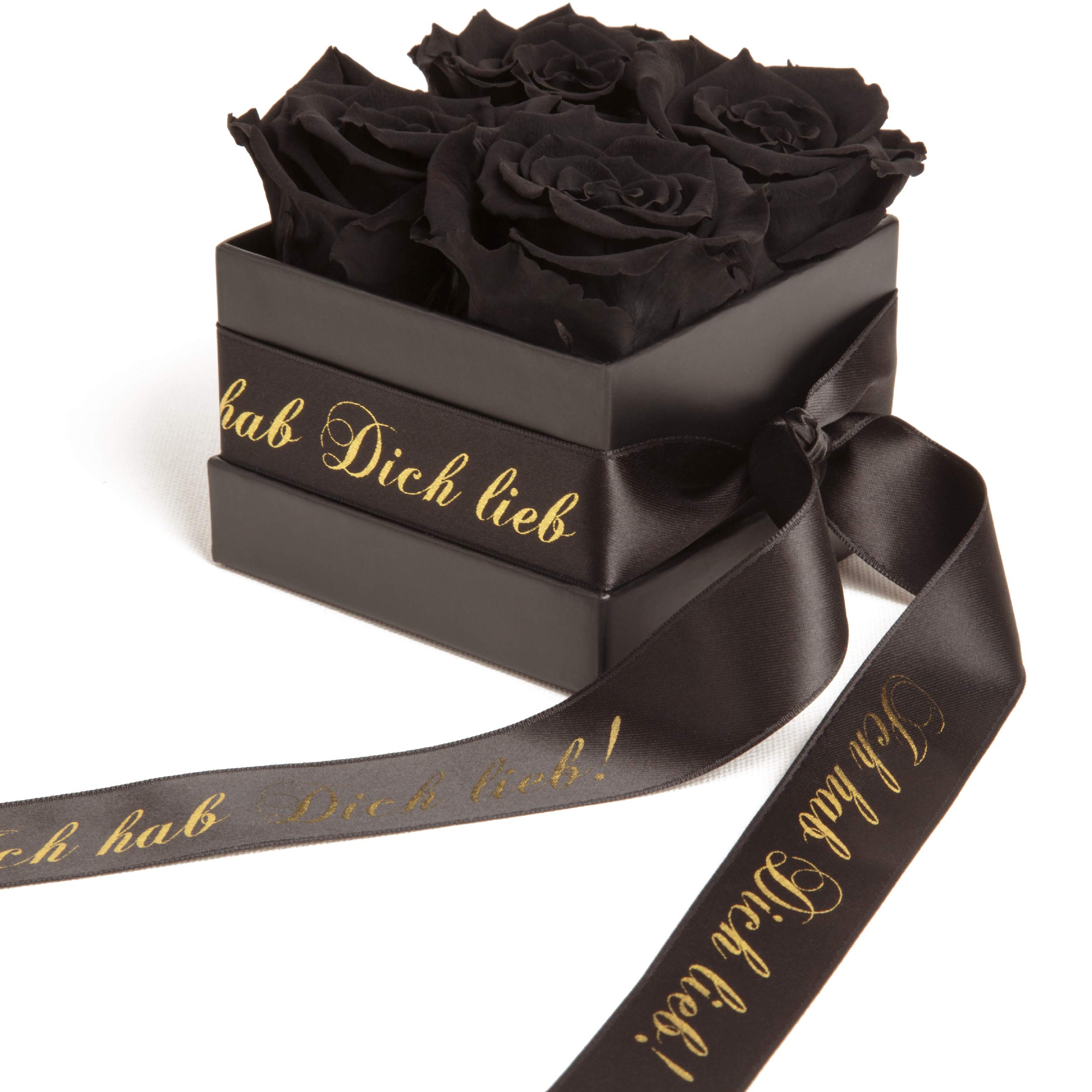 Ich hab Dich lieb Geschenkbox - Infinity Rosenbox echte Schwarze Rosen haltbar 3 Jahre 8,5 x 8,5 cm - Geschenke Valentinstag für Sie (Ich hab Dich lieb, Schwarz)